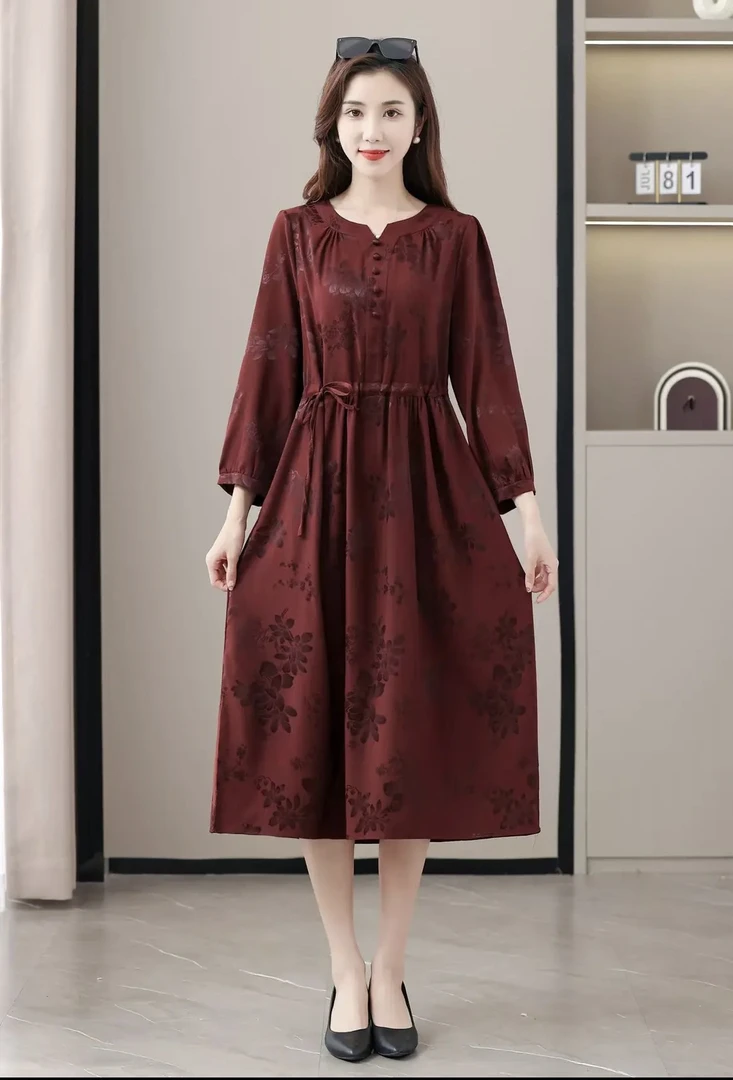 花韵5641春夏新款定制显瘦气质时尚中长款收腰连衣裙