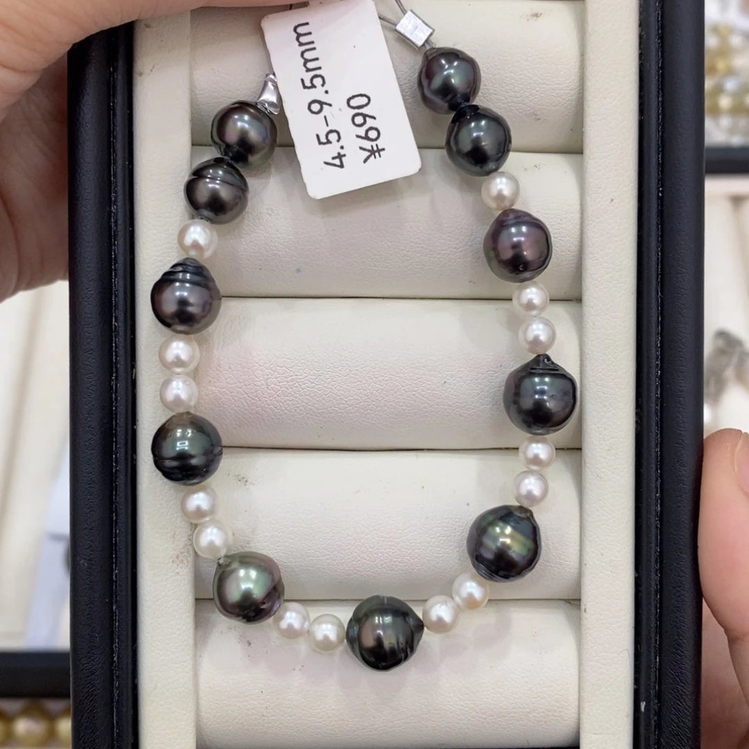 未镶嵌海水珍珠手绳沙*玛大溪地手链4.5-9.5艳