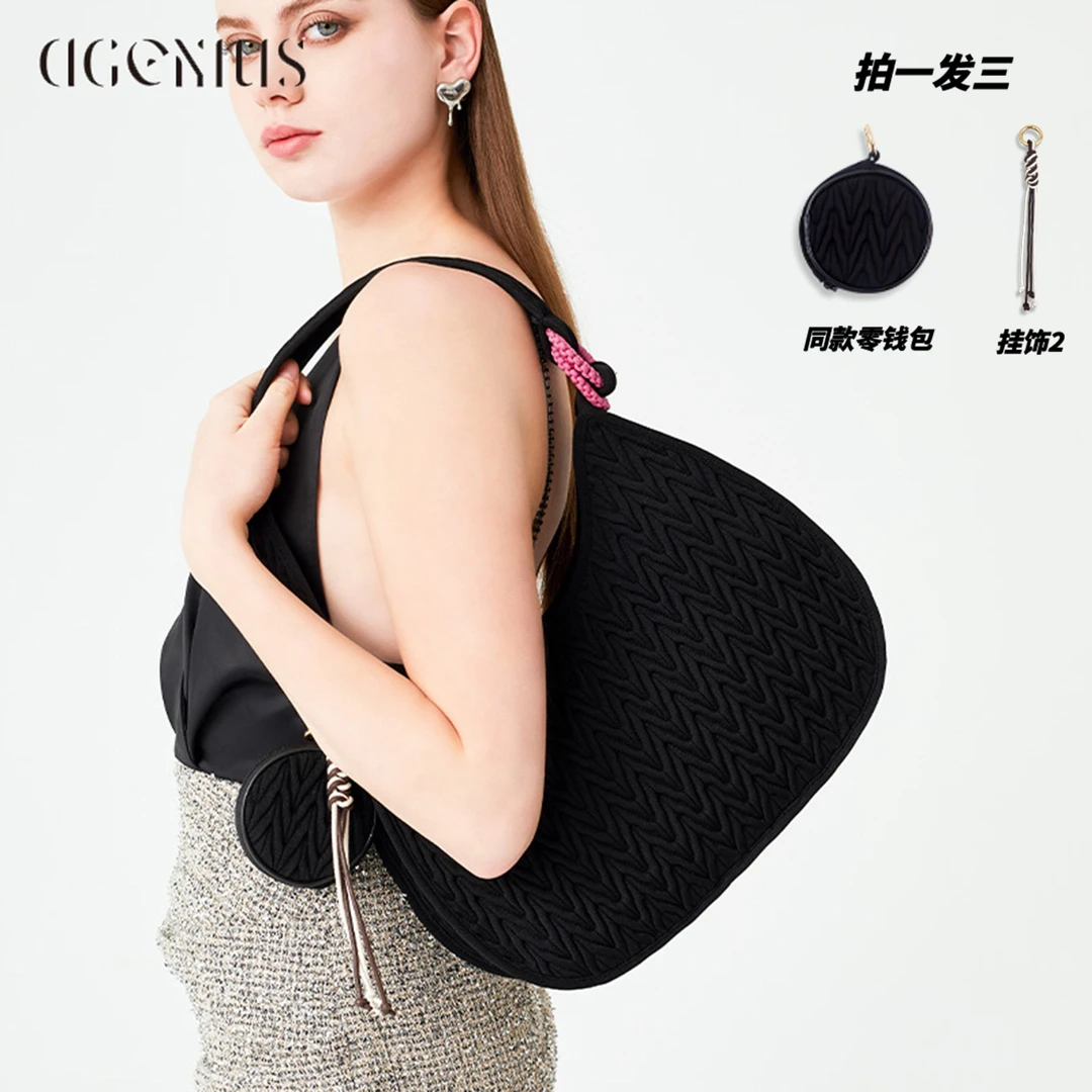 DGENIUS原创黑色腋下包包女式休闲高级感小众通勤月牙编织单肩包