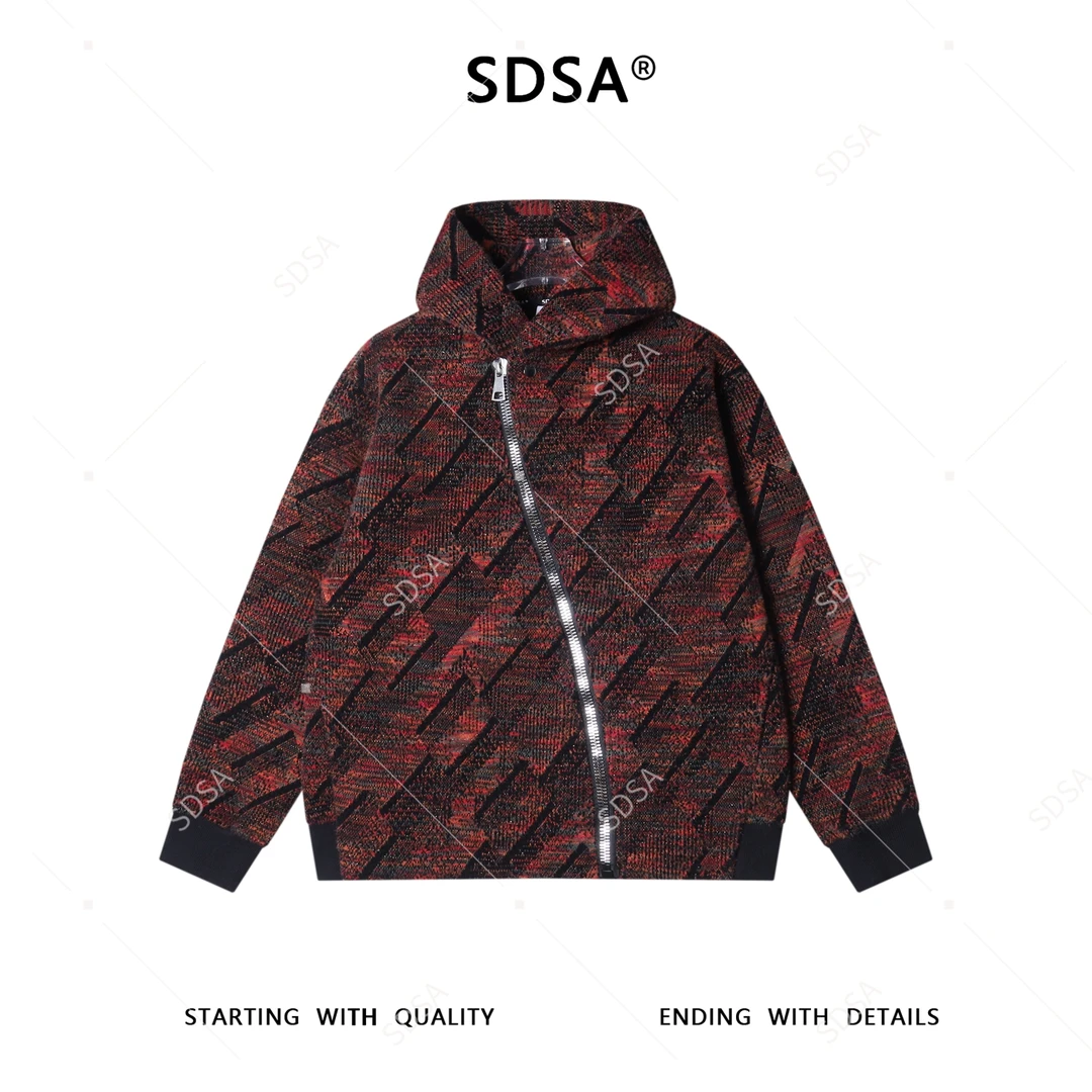 SDSA男士秋冬新款痞帅男装时尚绒毛撞色斜拉链连帽卫衣外套百搭