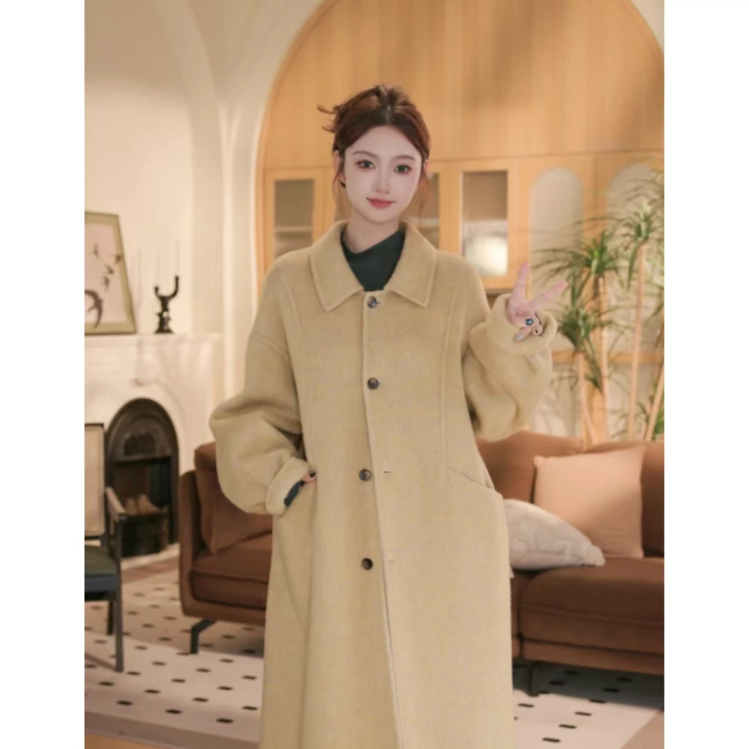 【绵羊毛+桑蚕丝+兔毛】双面绵羊毛大衣长毛时尚百搭慵懒款