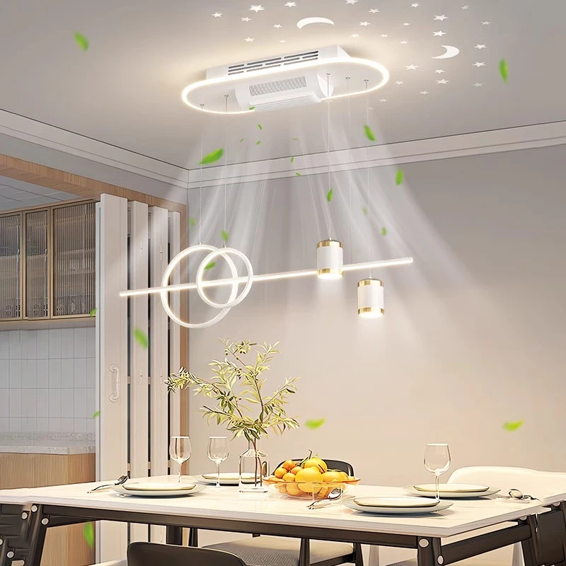 2025年流行新款餐厅灯吊灯饭厅餐桌无叶风扇灯吊扇灯中山灯具全屋