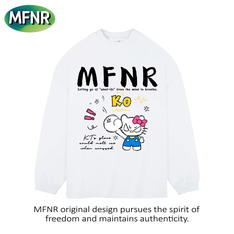 秋季新款休闲百搭街头设计感重磅纯棉T恤情侣装圆领印花长袖上衣