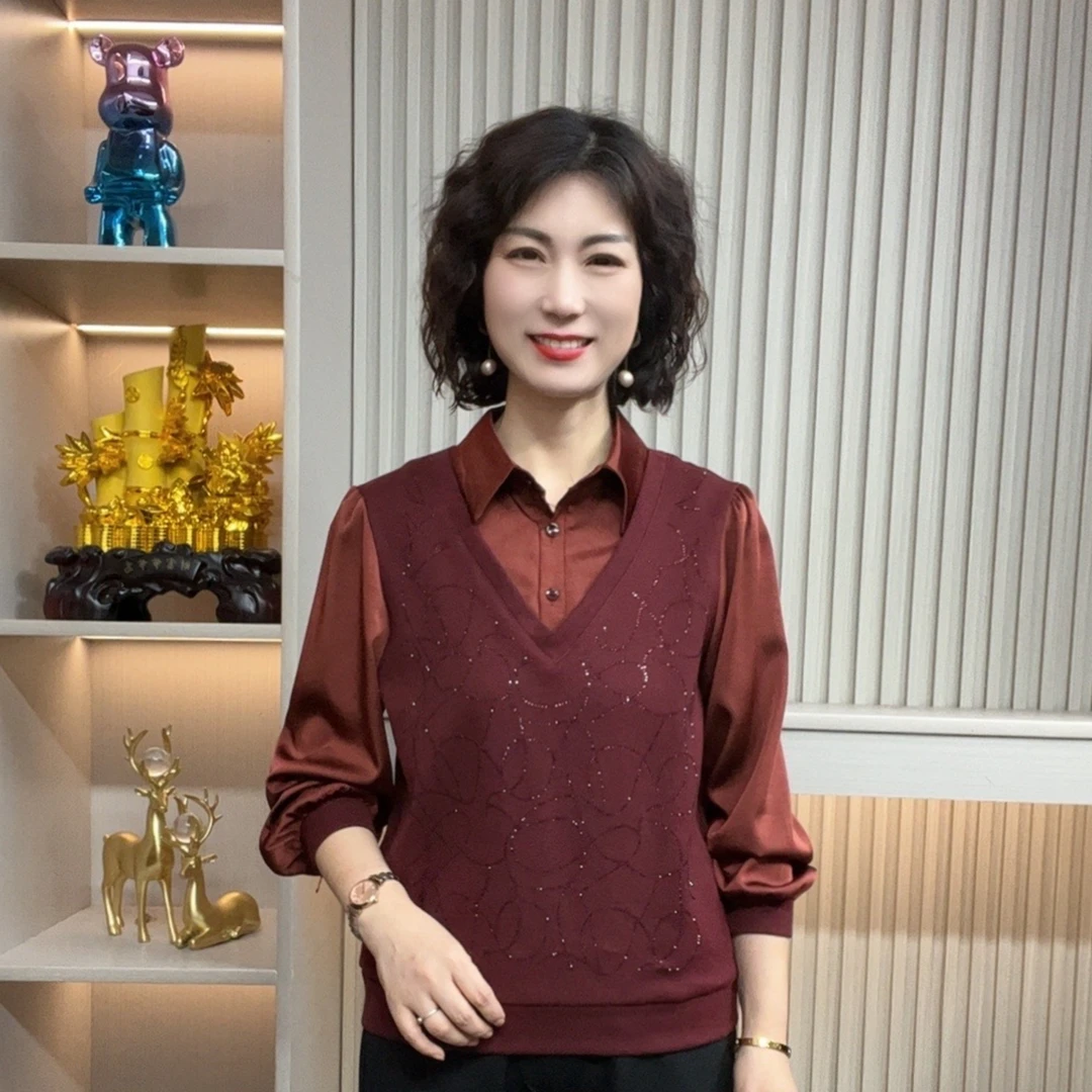 中老年女装妈妈装红人上新雅丹风显瘦长袖洋气时尚大码春秋款宽松