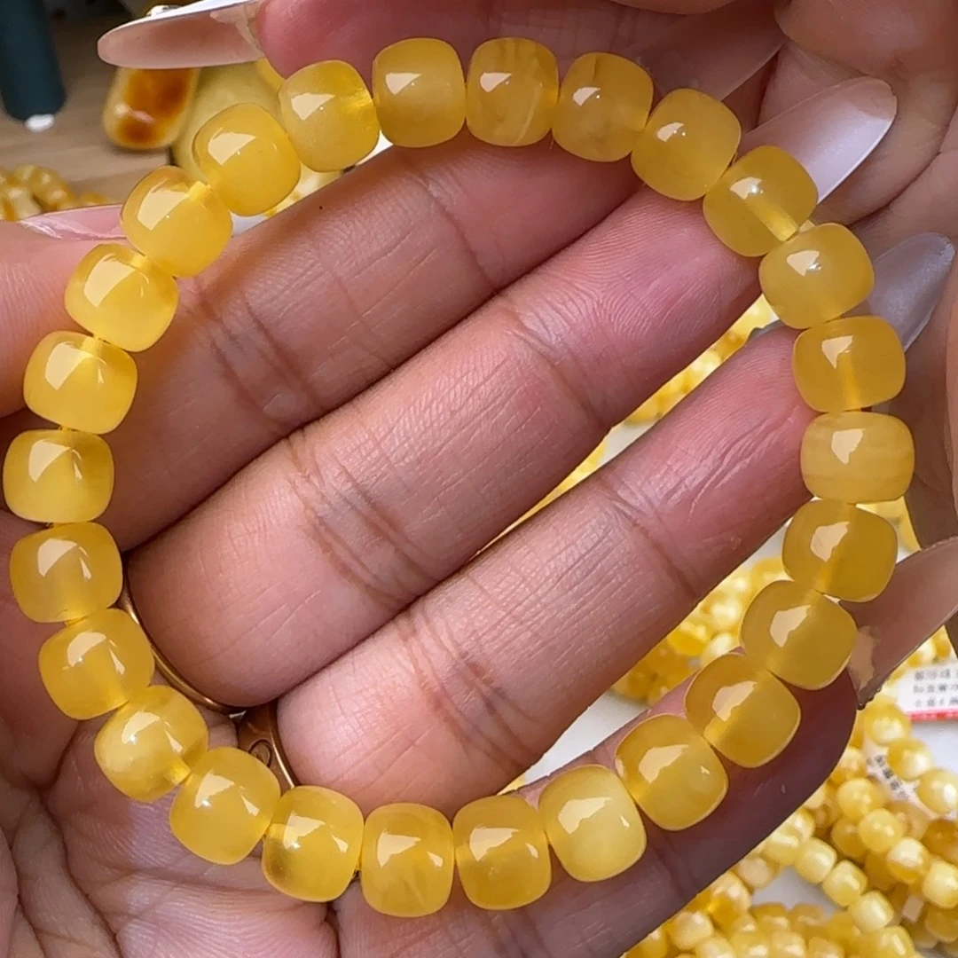 蜜蜡未镶嵌手链鸡油黄老型手串