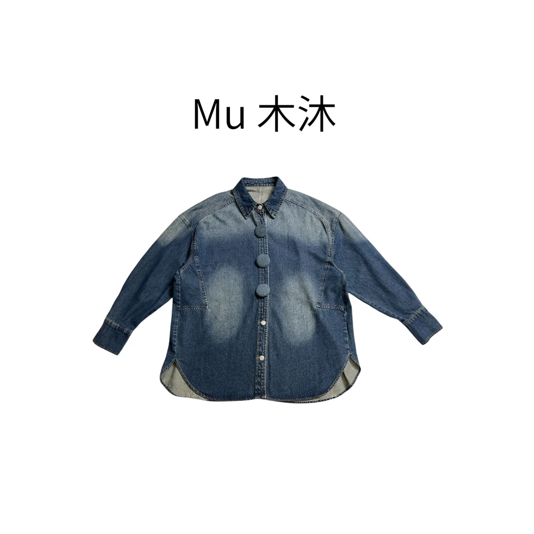 Mu木沐♠新品大纽扣牛仔外套