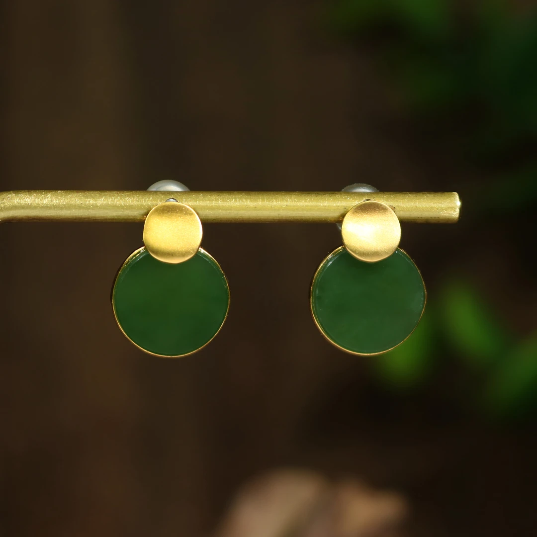 凰一品 俄料碧玉耳钉18k