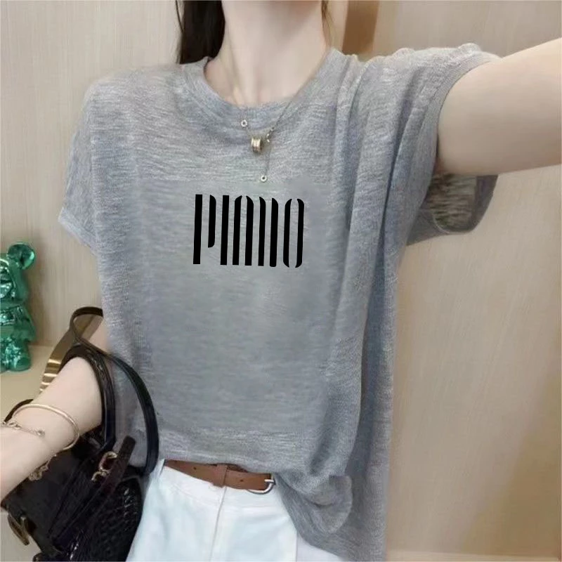 雪花棉印花大码设计感薄款t恤女士显瘦夏季圆领2025新款半袖上衣