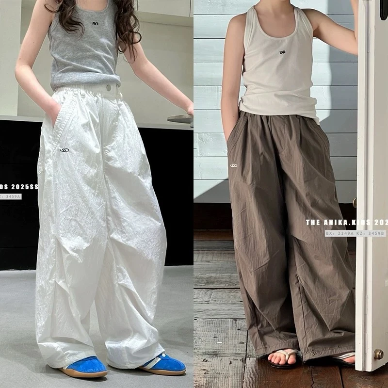 野木薄款男女童百搭薄款工装裤　速干裤伞兵裤拖地裤夏季休闲裤