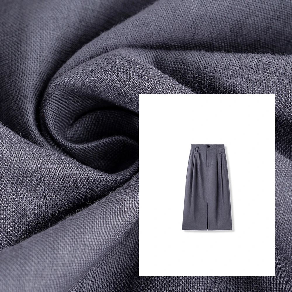 100%高腰气质显瘦亚麻裙夏季休闲百搭A字半身裙垂感开叉女990082