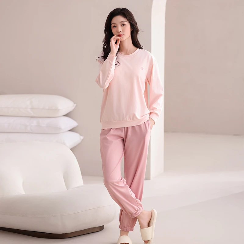 桑蚕丝睡衣女带固定胸垫纯色宽松四季通用家居服套装#7002