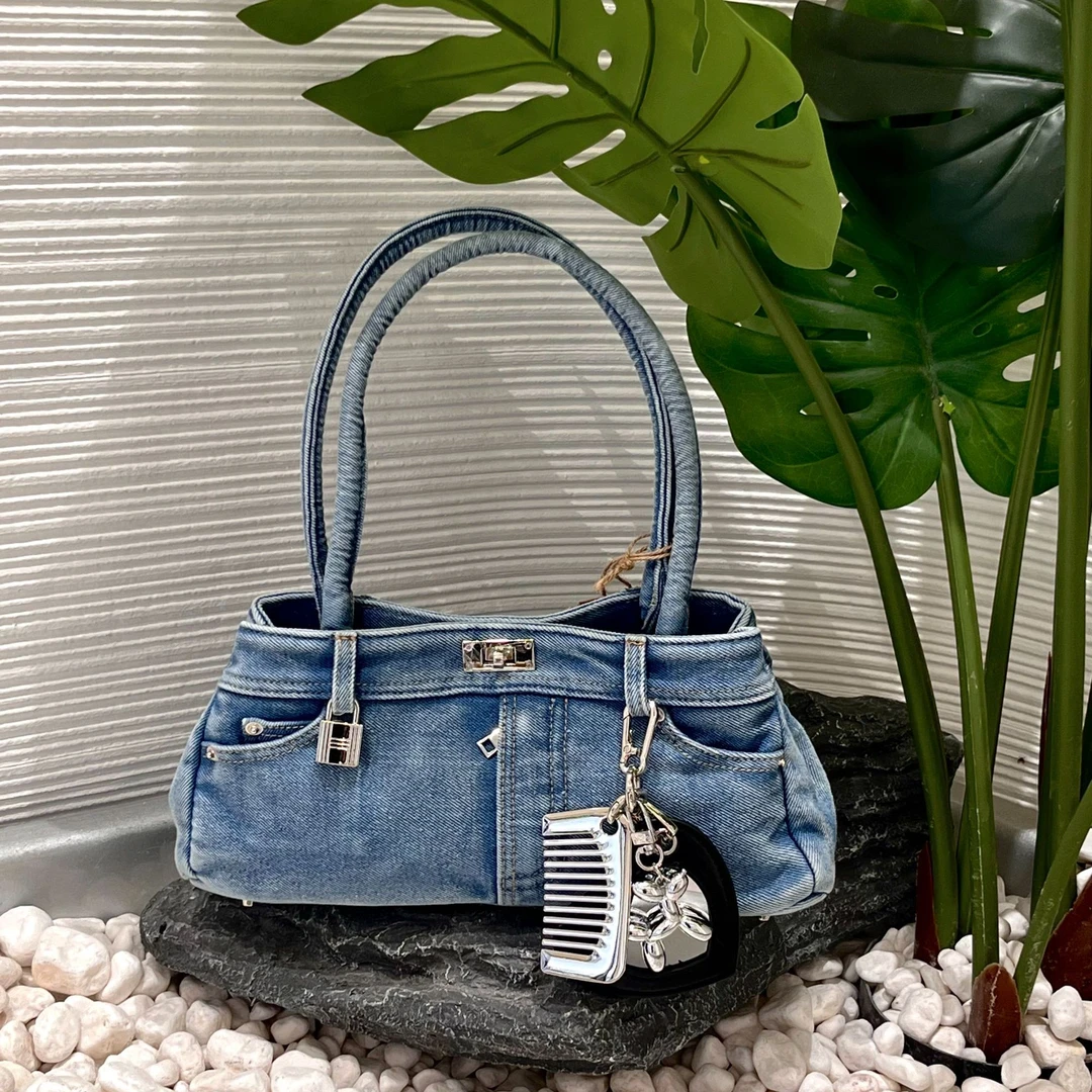 小众设计牛仔法棍包水洗做旧牛仔裤包包腋下包单肩包斜挎包手提包