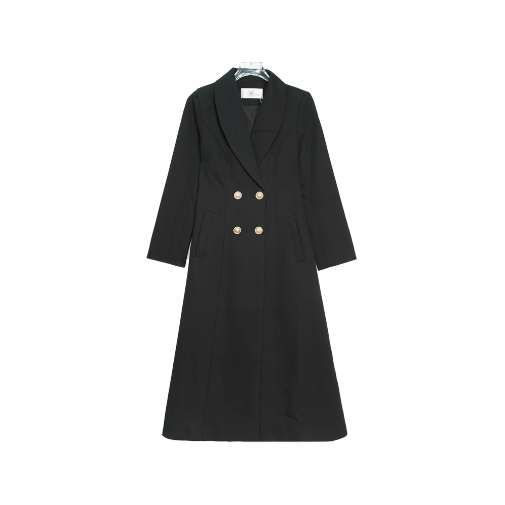 E2745【品牌撤柜】高端黑色赫本风英伦长款外套