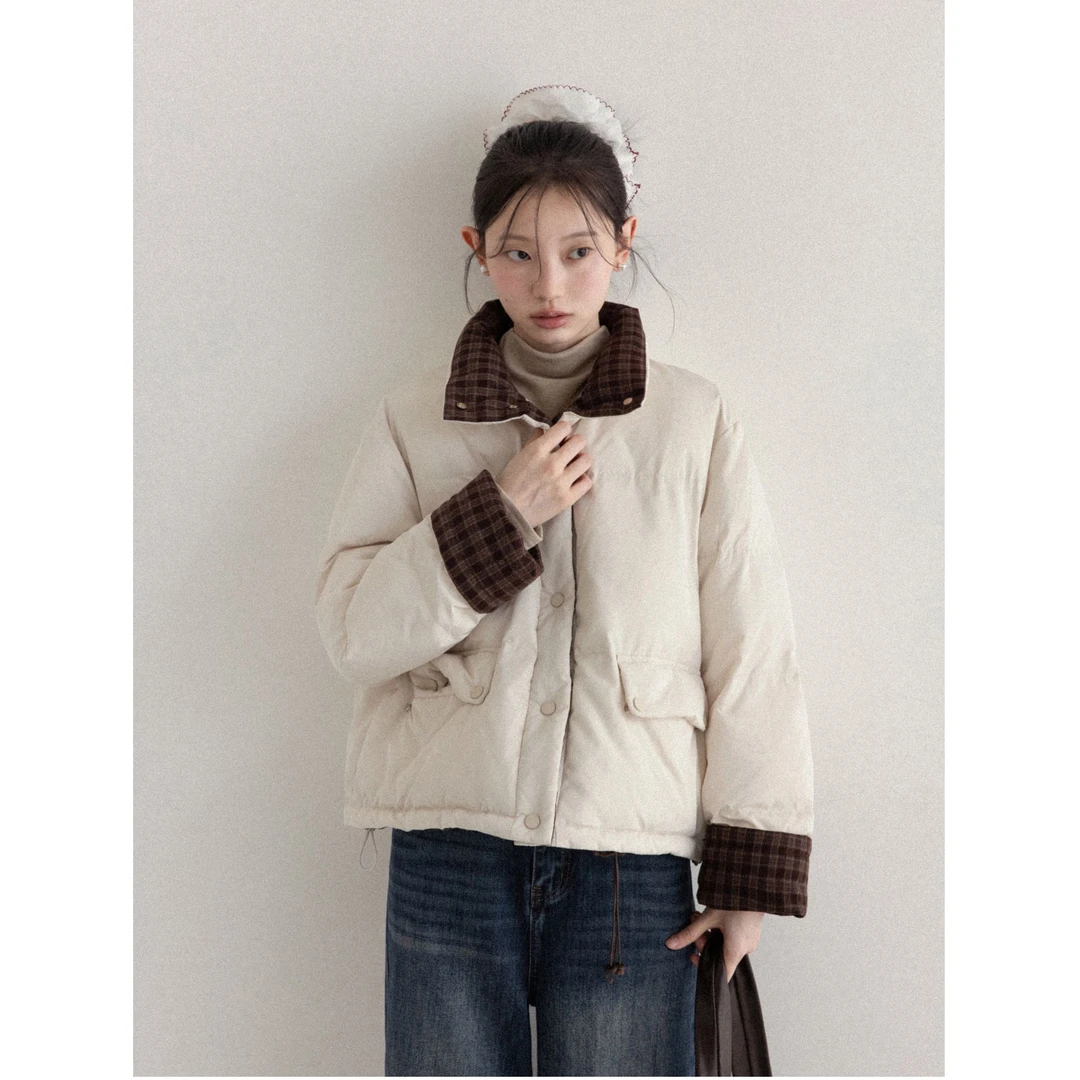 羊城故事米杏色小香风棉服女秋季新款时尚保暖外套 Y51054447