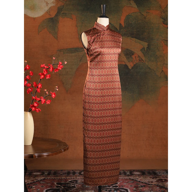 女神姑娘[今朝]重缎香云纱桑蚕丝港风港工修身长旗袍N50531-5-40