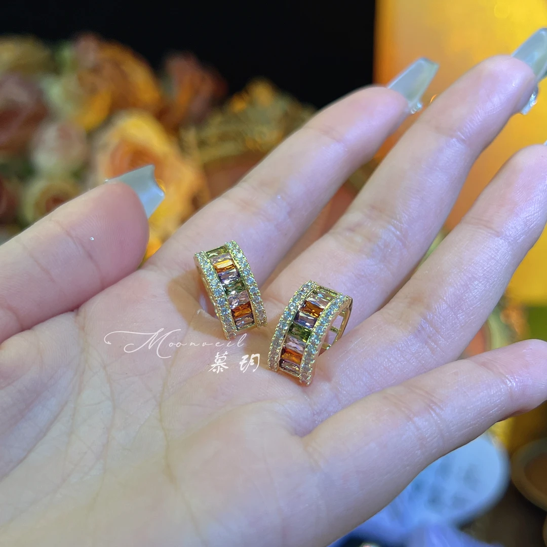 铜合金耳饰 【2018】镀真金/彩虹之约/彩锆满钻欧美风轻奢耳饰