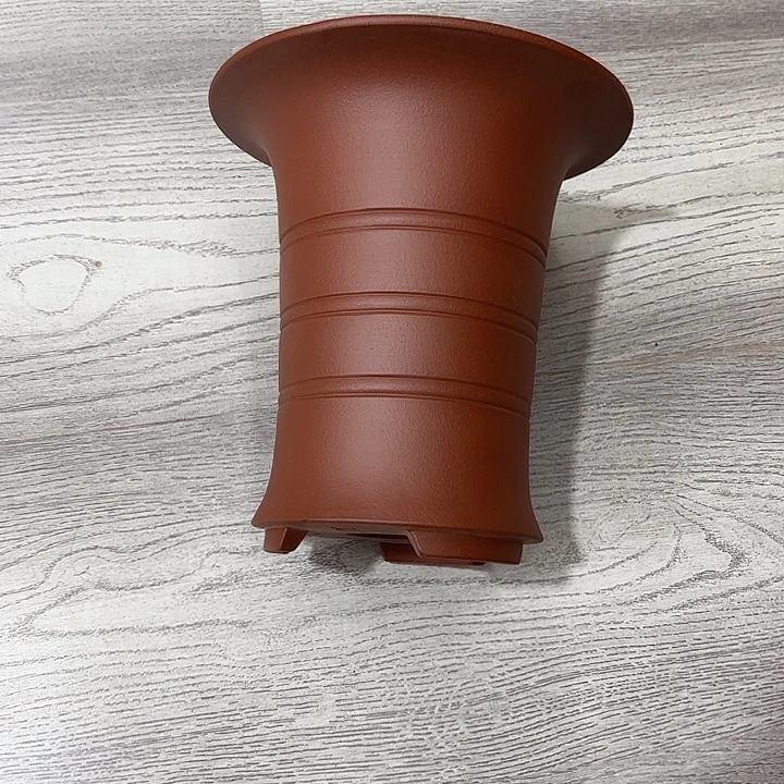 紫砂花盆微瑕春兰竹节红色