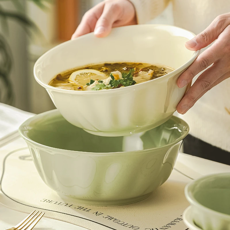 汤碗家用2025新款奶油风轻奢釉下彩特大号面碗特别好看的陶瓷碗