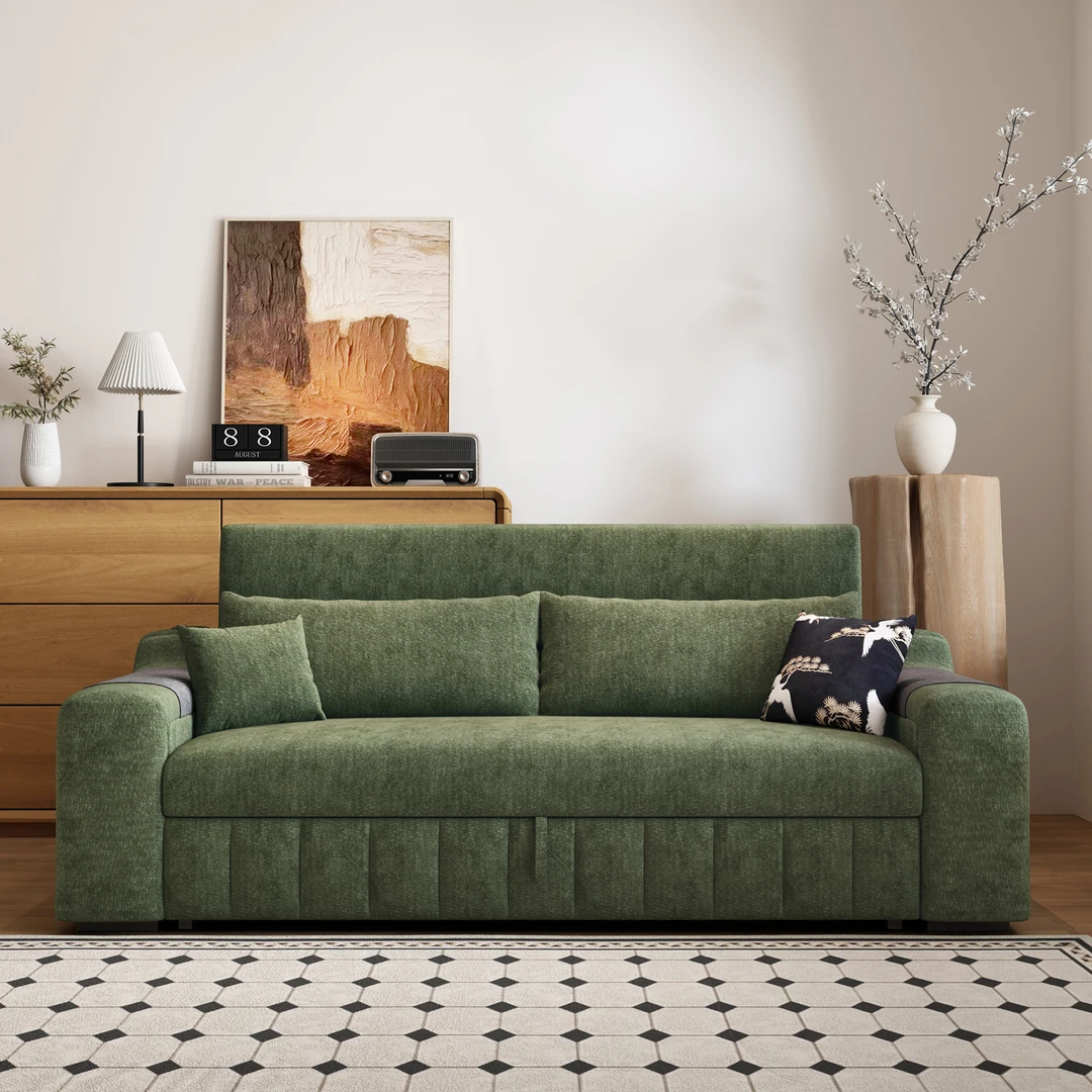 多功能可折叠沙发床两用小户型家用客厅雪尼尔布艺沙发带凳子充电