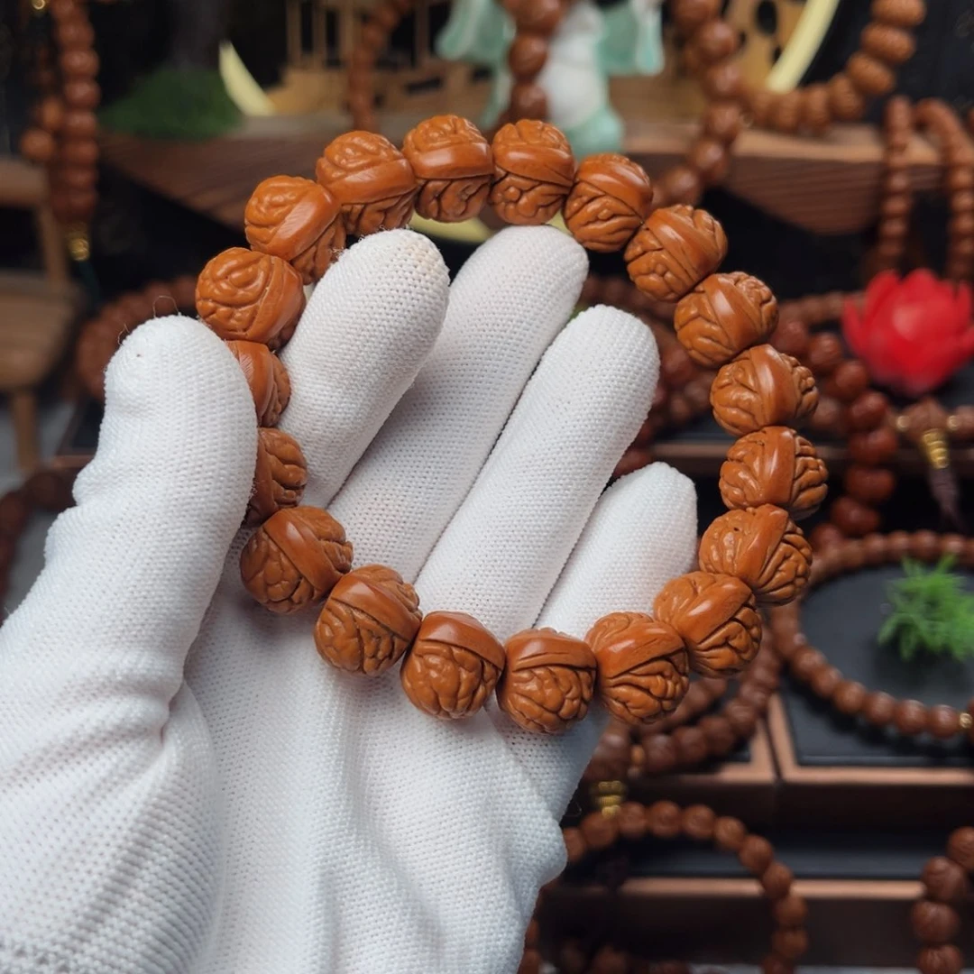 吊坠桃核温**喊16荔枝手串