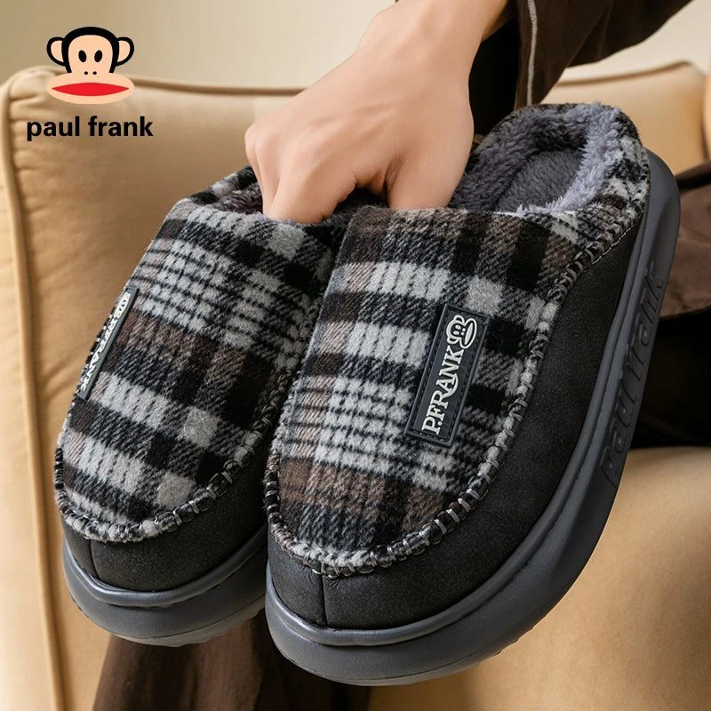 大嘴猴棉拖鞋冬居家男士棉鞋女情侣厚底防滑耐磨格子平底毛绒保暖