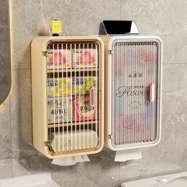 化妆室卫生纸盒挂墙上小壁柜卫生棉收纳盒神器厕所纸巾盒浴室置物