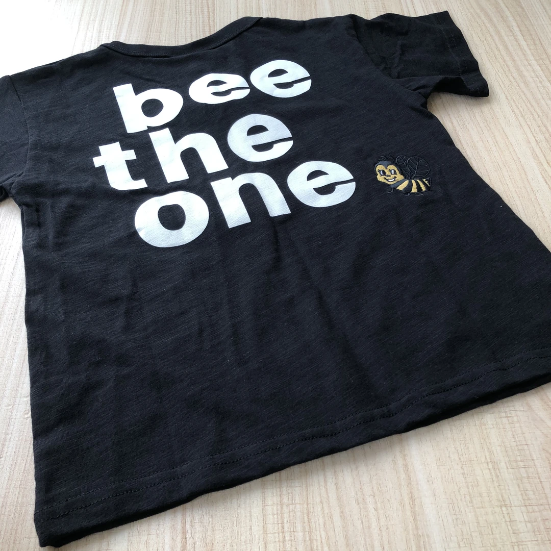 【DX清现货】夏季儿童DD日系竹节棉拔印小蜜蜂刺绣黑色短袖T恤透气