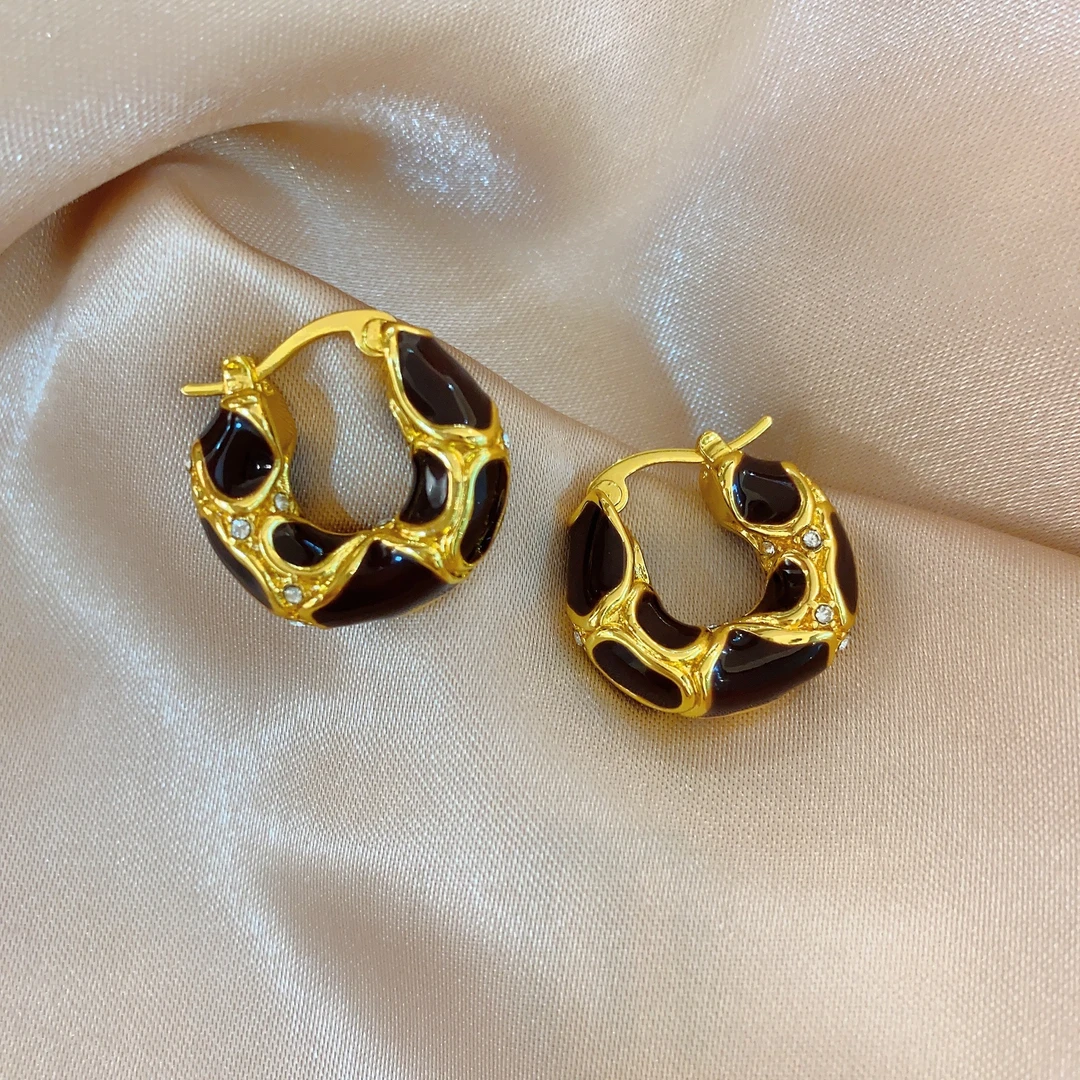 铜合金珐琅耳饰 梅拉德色系熔岩圆圈珐琅耳环气质轻奢时尚复古