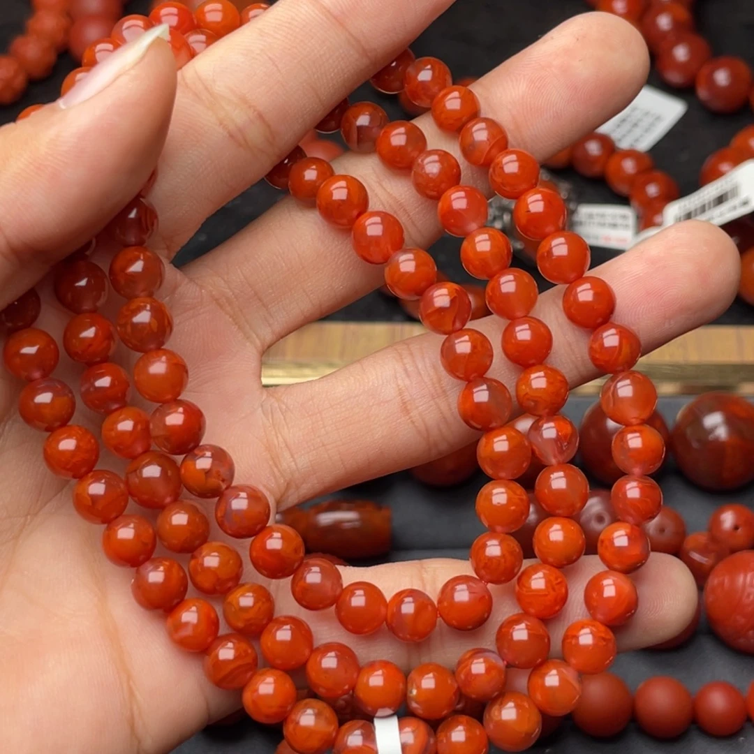 南红玛瑙未镶嵌手串H7.3mm顶品妖孽牛血火焰长链