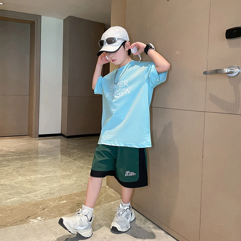 男童夏季套装2025新款洋气时髦衣服薄款运动中大儿童男孩夏装短袖