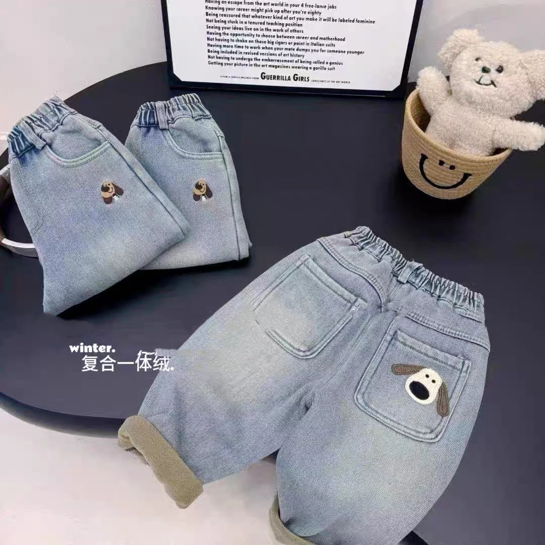 2591时尚潮流百搭洋气流行秋冬男女童加绒牛仔裤