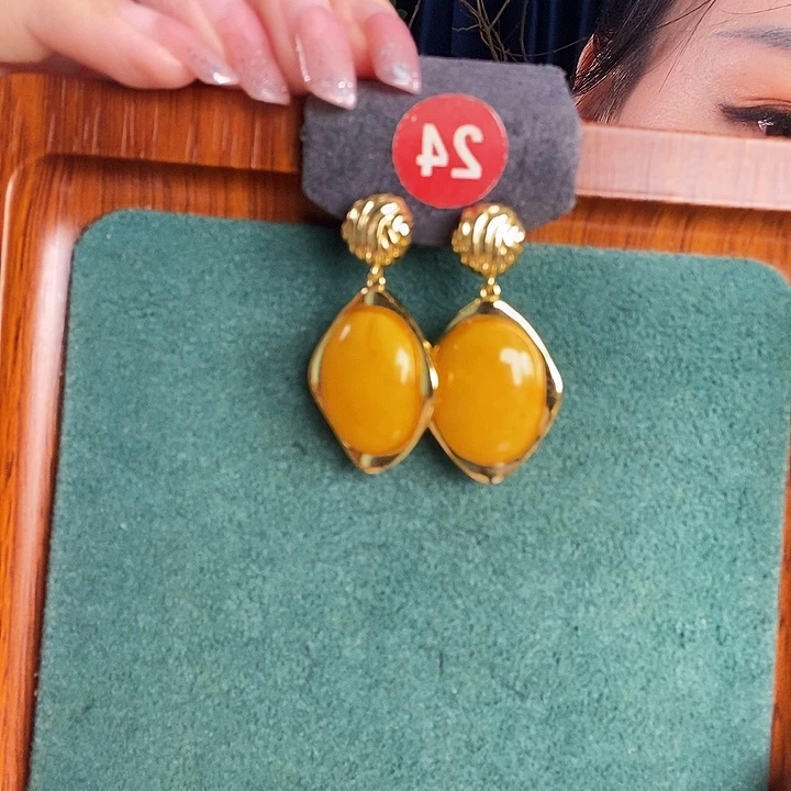 蜜蜡银S925镶嵌耳饰耳坠