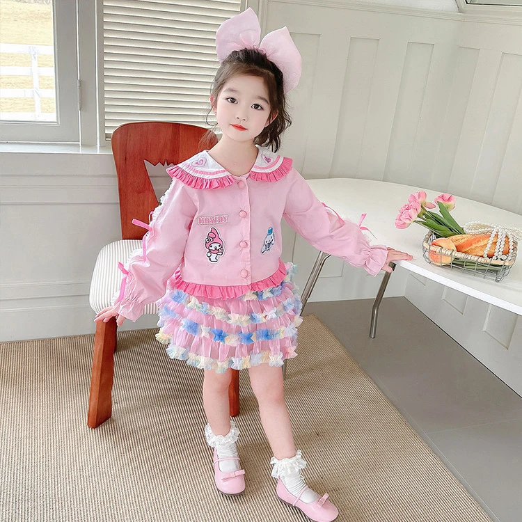 小女孩裙子套装蛋糕裙卡通春秋美乐蒂长袖洋气可爱粉色女童中小童