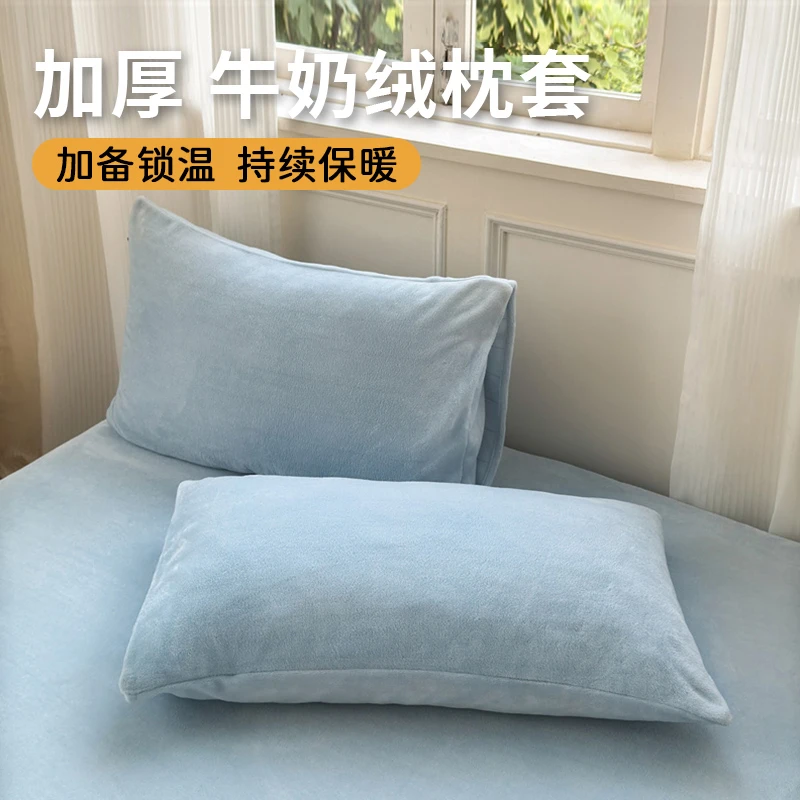 简约牛奶绒枕套一对装48x74cm双面睡觉加厚枕套一只装枕芯套毛绒