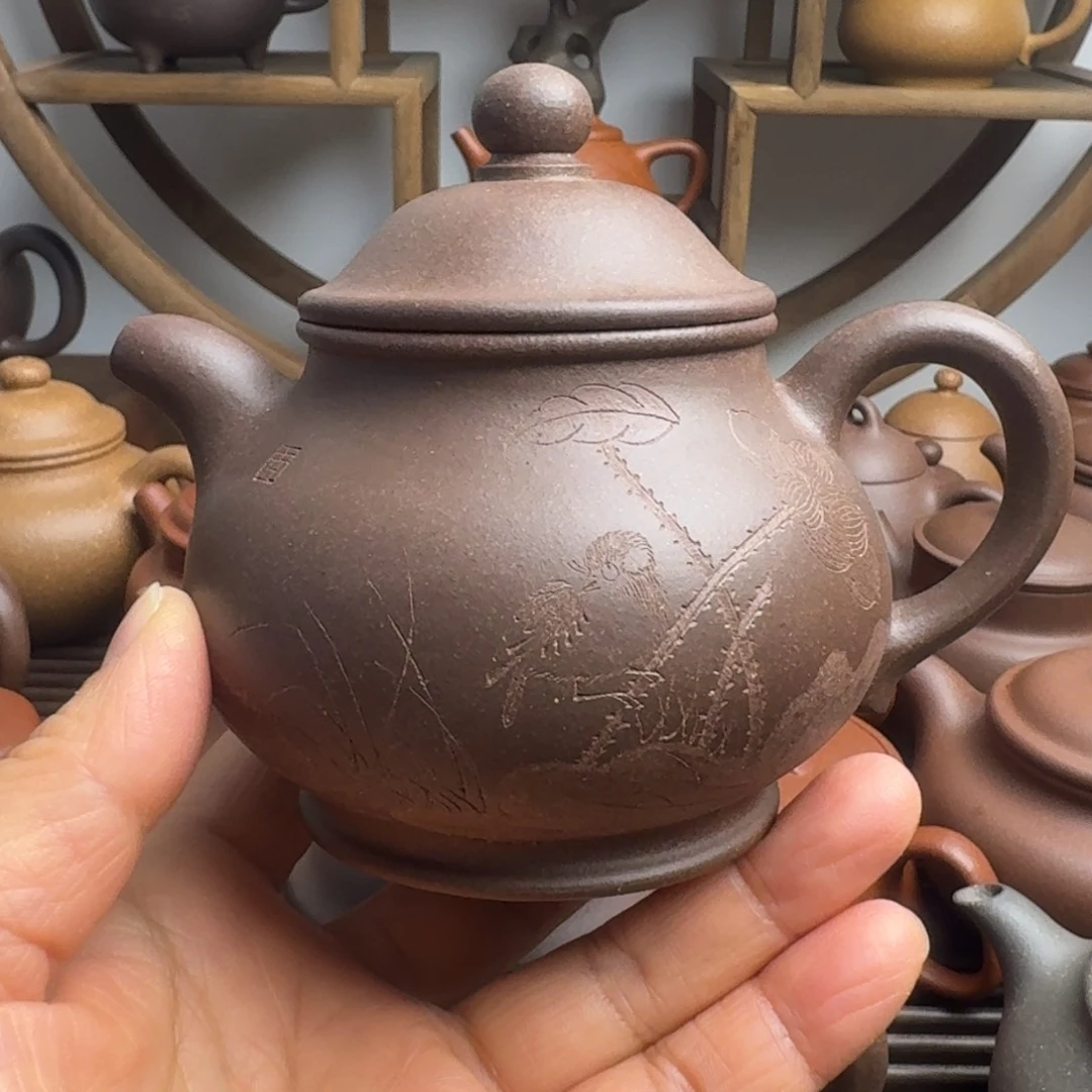 紫砂茶壶230cc高潘嫩底槽清刻绘