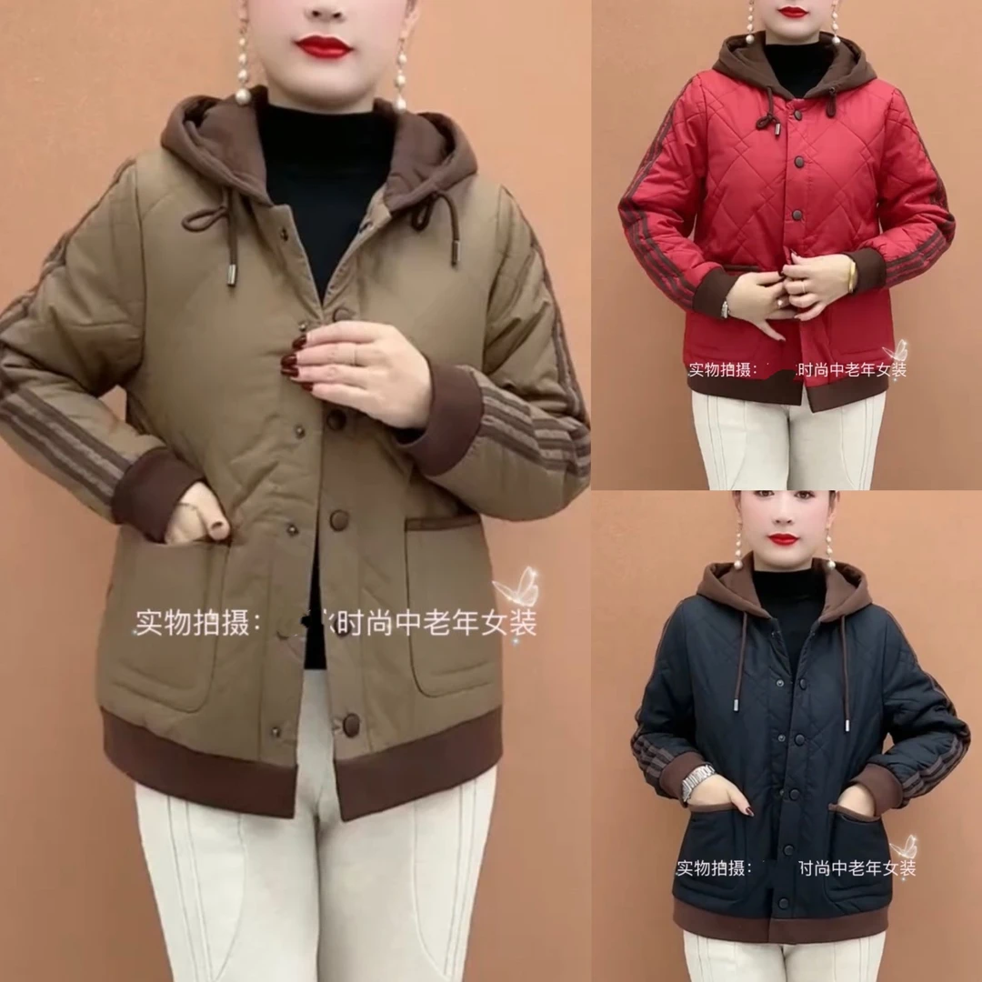 《正版》新款加厚连帽中老年女装休闲短款保暖洋气时尚妈妈棉服