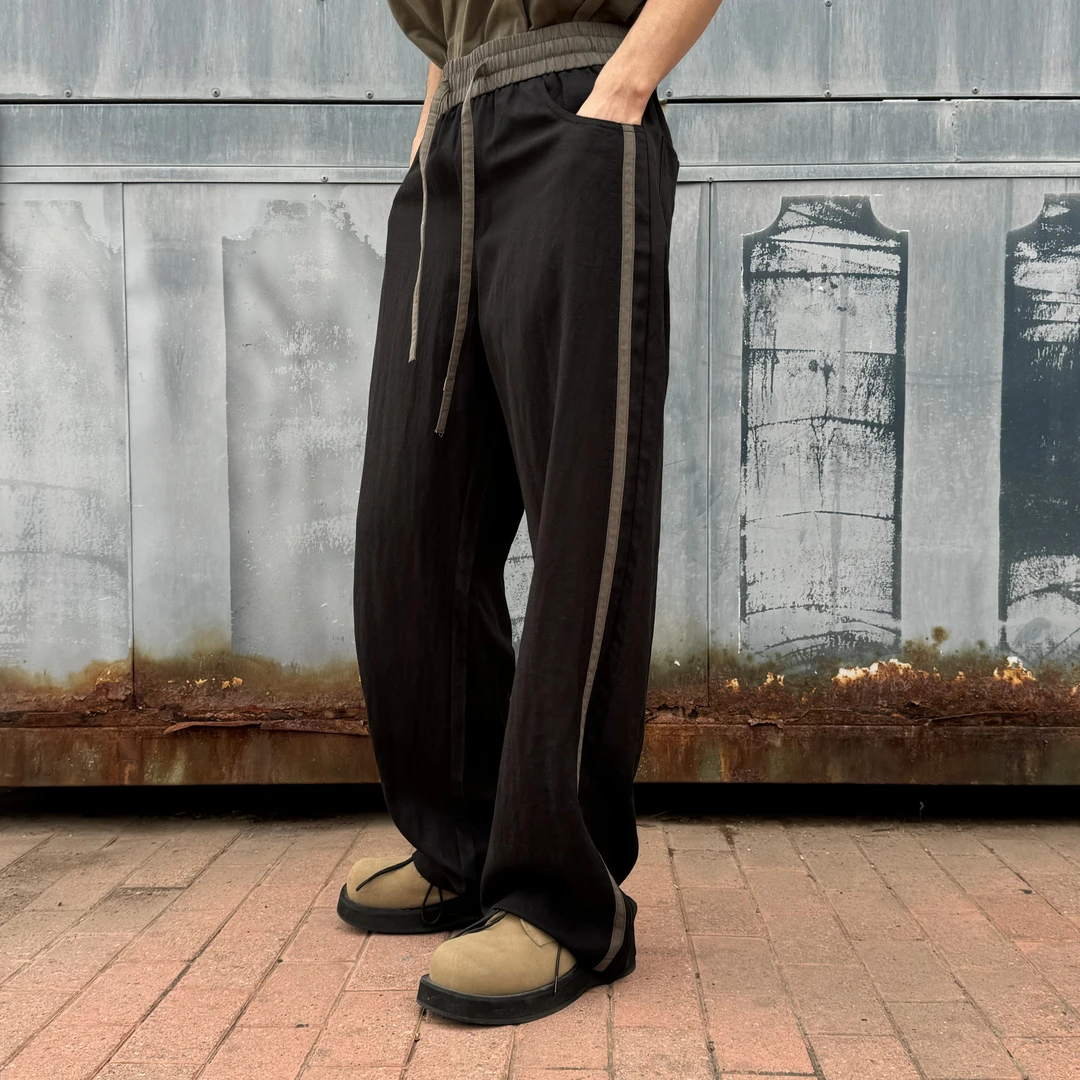 【驴哥专属】85300撞色拼接天丝麻夏季直筒休闲裤