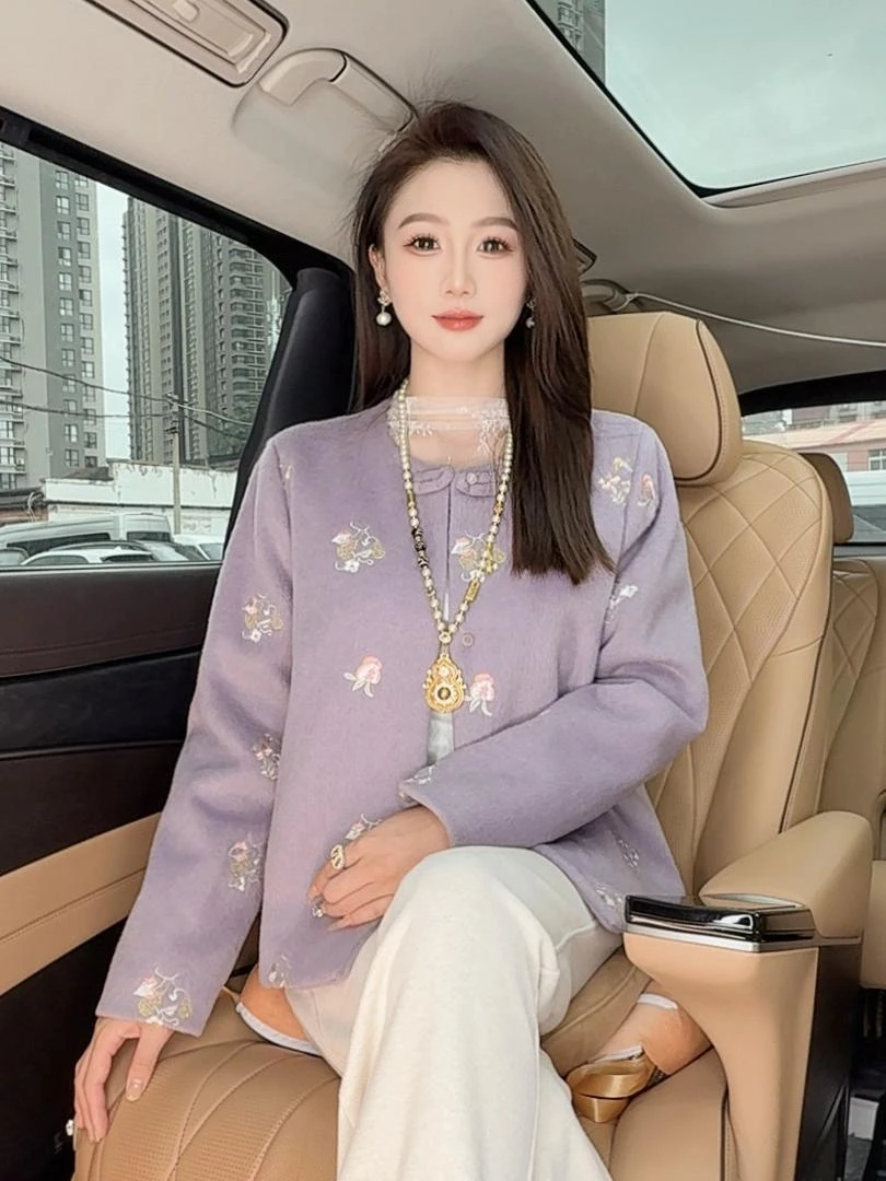 【紫气东来】新中式国风加厚棉服刺绣重工羊毛外套宽松显瘦秋冬0003