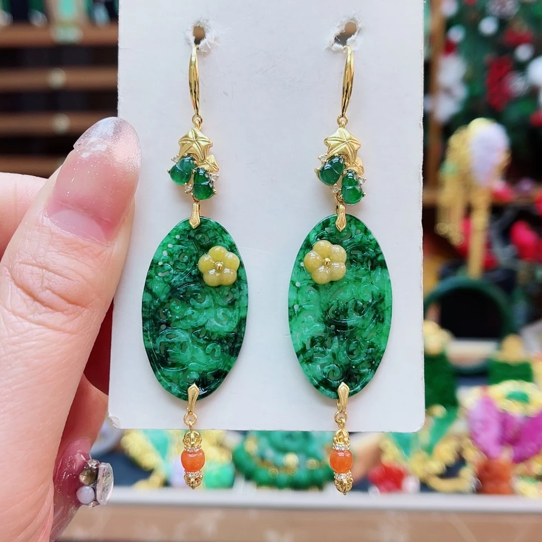 银S925镶嵌翡翠耳饰48小时鉴赏期