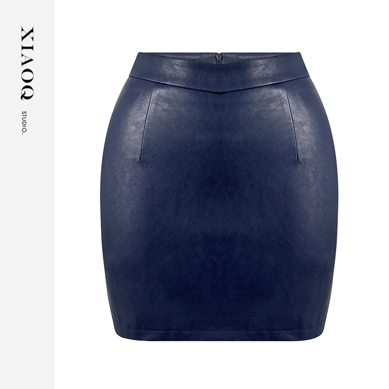 XIAOQ「偷心盗贼」时尚皮革包臀V腰性感半身裙子吸睛款女春秋30566