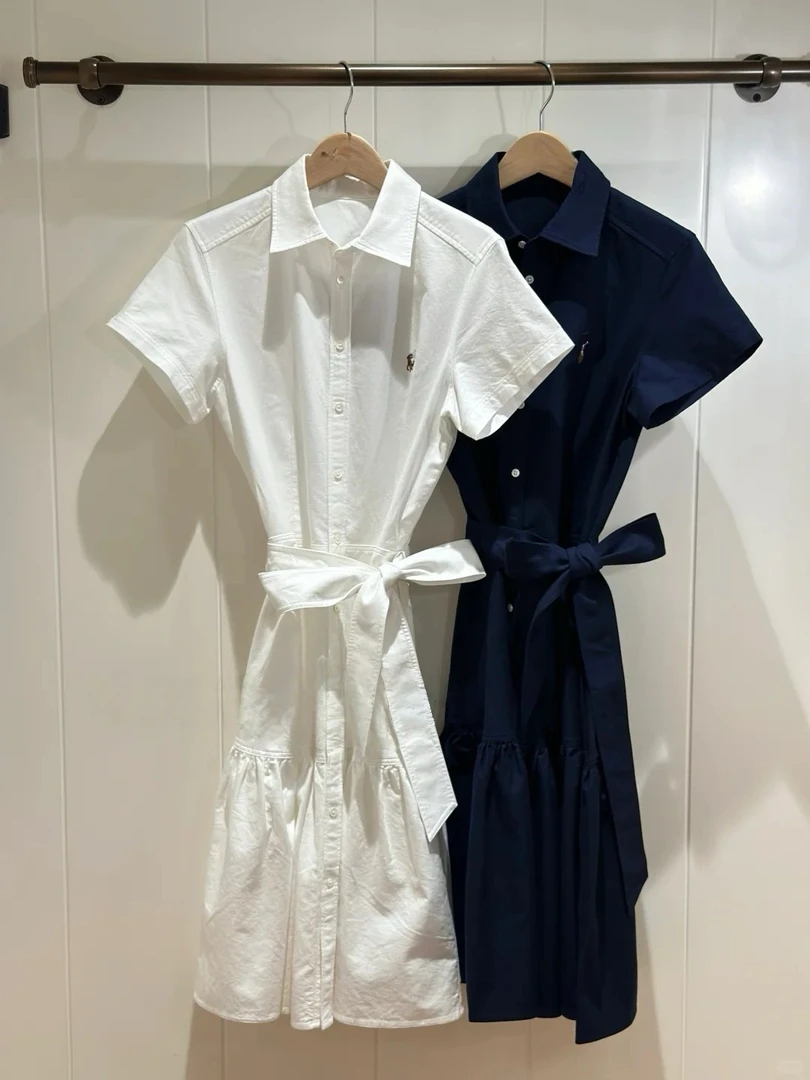 小马家牛津布100棉彩马短袖连衣裙女