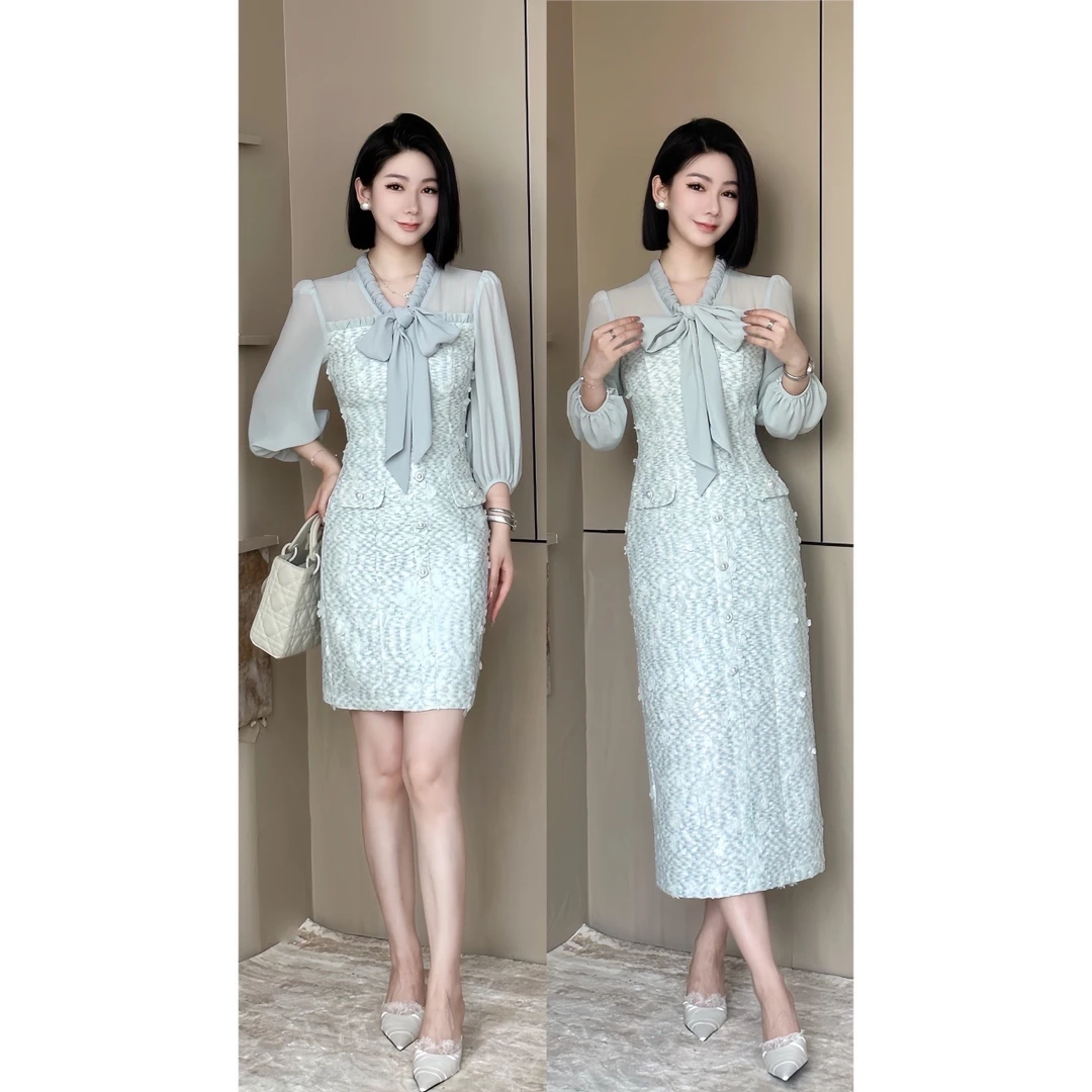 格娜早春新款2025小清新轻奢气质高级时尚女士法式小香风连衣裙