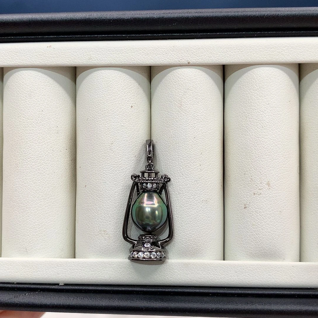 银S925镶嵌吊坠(不含链)海水珍珠大溪地煤油灯吊坠
