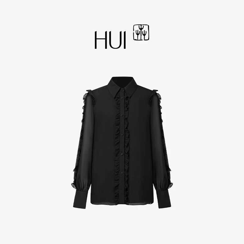 【可可专属】HUI周涛明星同款真丝层叠木耳边衬衫HU31D01790