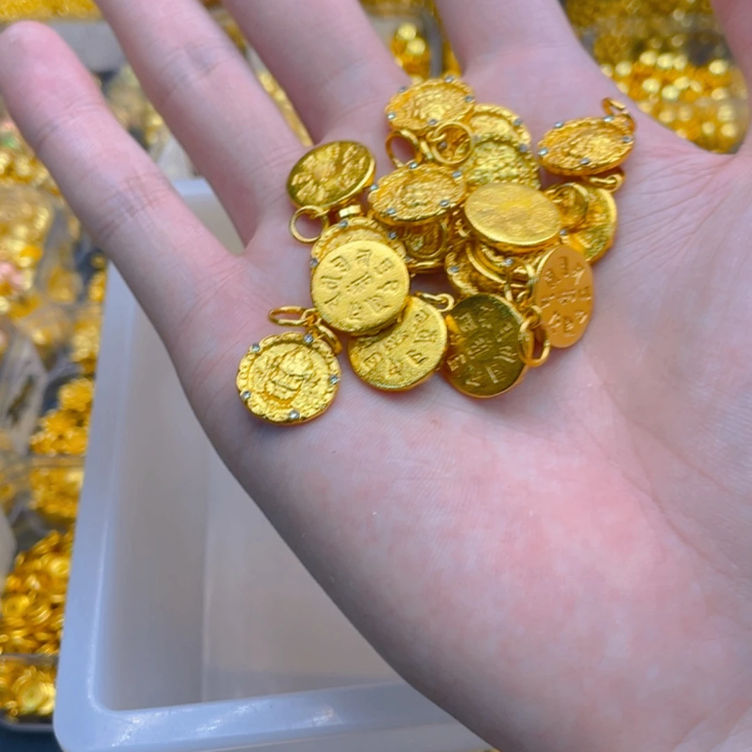 锆石铜合金镶嵌黄财神圆牌1个