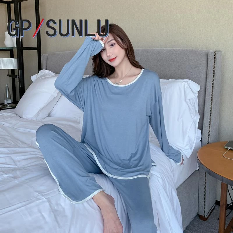 日本小众GP空调服大码睡衣女莫代尔棉年夏长袖套装胖mm高级感家居