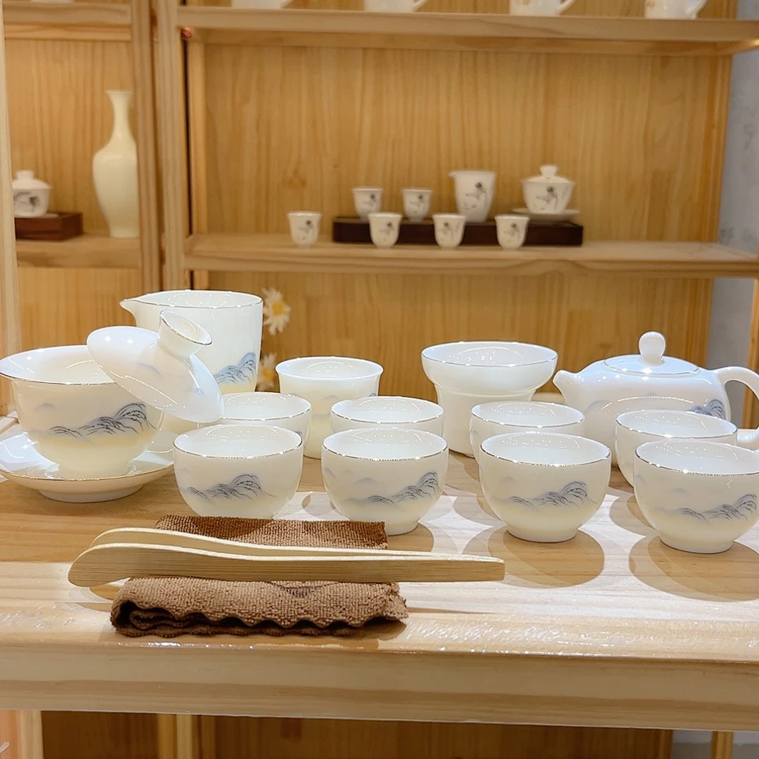 【御瓷斋】羊脂玉瓷江山如画套装16头
