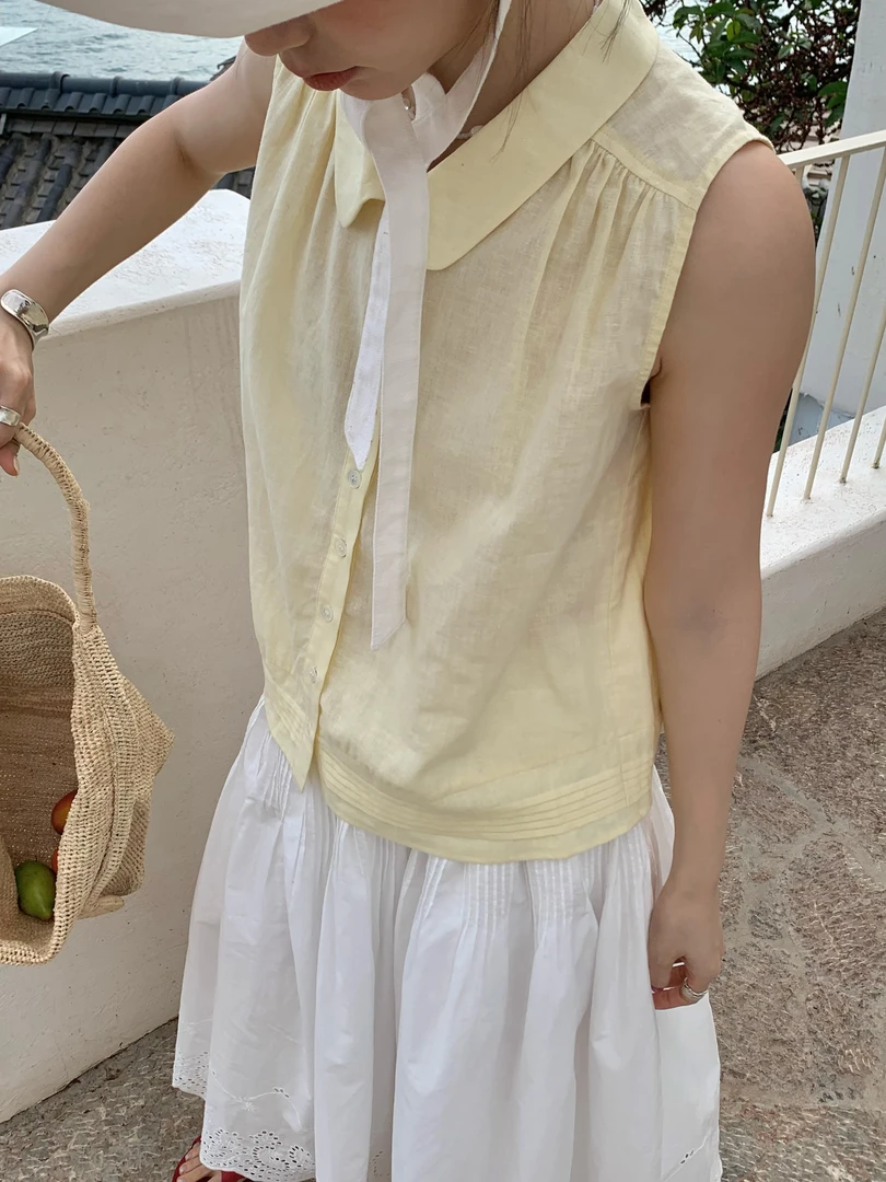 秋屿moment 自制 休闲百搭透气背心衫（微透，建议穿肤色内衣哦）