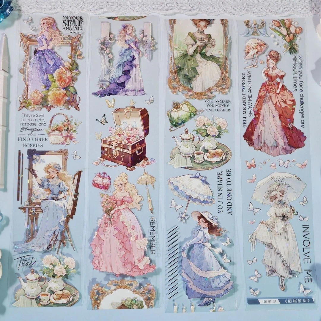 欧式华丽贵妇浮雕人物贴纸pet贝壳光分装手帐胶带拼贴素材