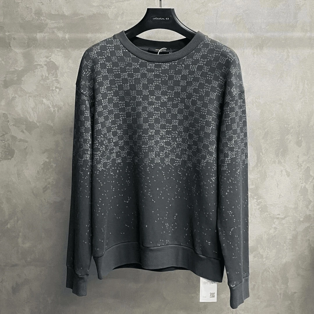 全新未使用 LouisVuitton/路易威登 黑灰色格纹印花logo卫衣/L码